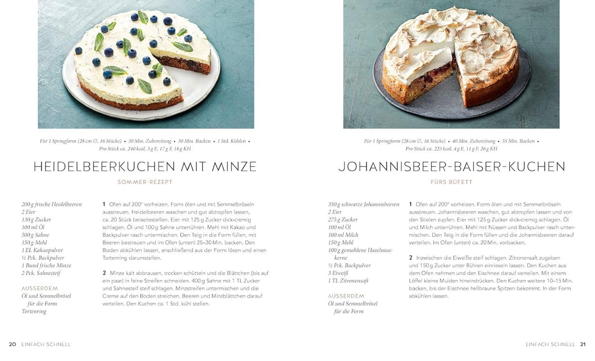 1 Teig - 50 Kuchen (Gina Greifenstein), Heidelbeerkuchen, Johannisbeer-Baiser-Kuchen