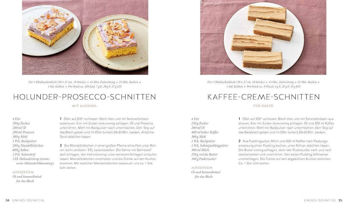 1 Teig - 50 Kuchen Backbuch, Holunder-Prosecco-Schnitten, Kaffee-Ceme-Schnitten