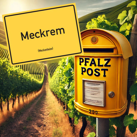 Meckenheim Postkarte (Ortsschild), Dubbeglas und Pfalz Shop in Meckrem