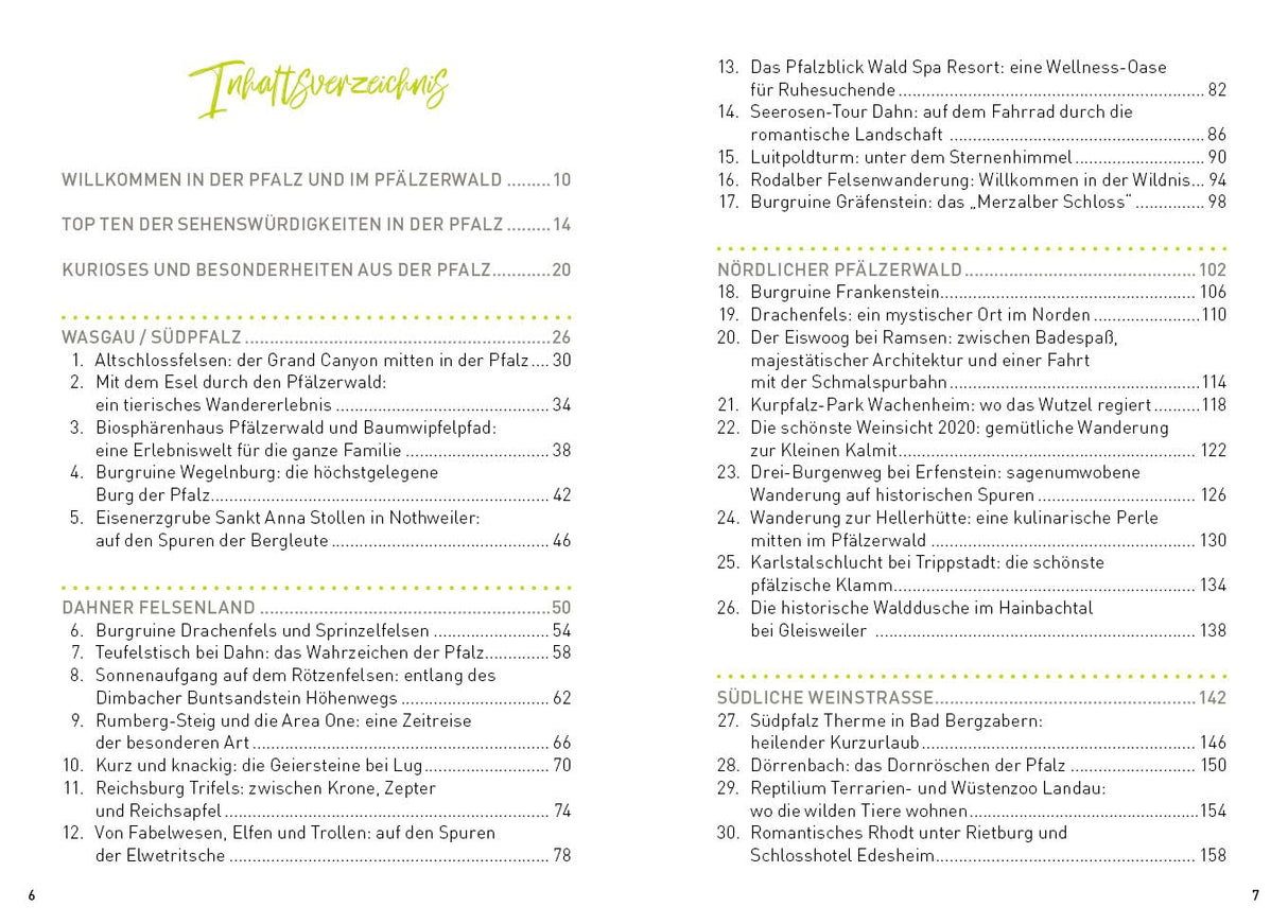 Pfalz und Pfälzerwald - HeimatMomente, Inhaltsverzeichnis