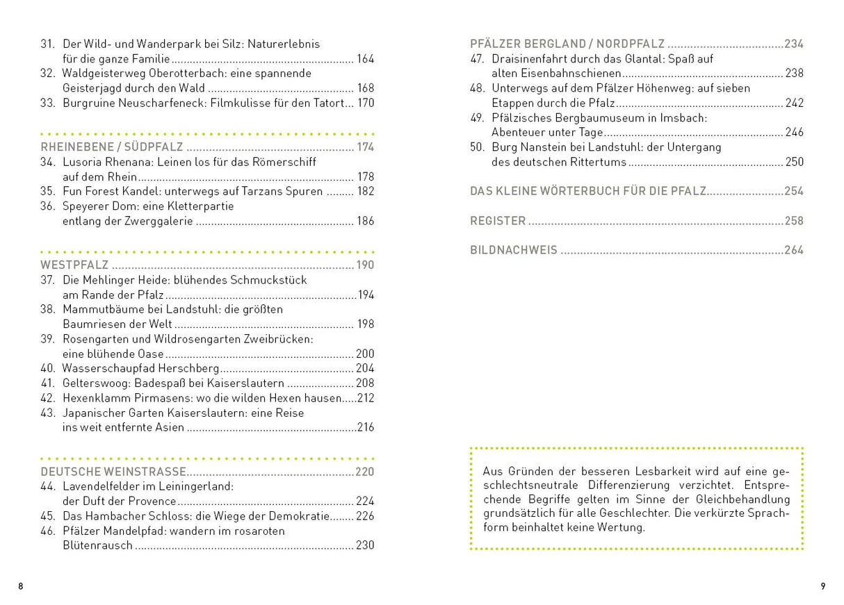 Pfalz und Pfälzerwald - HeimatMomente, Inhaltsverzeichnis