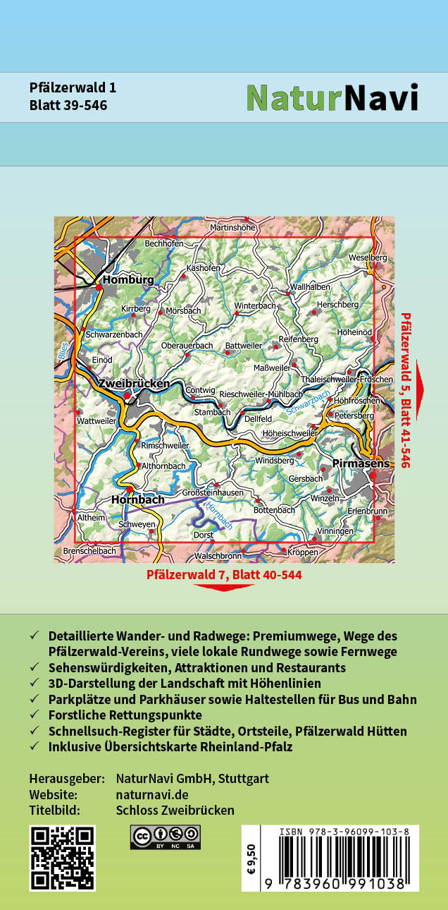 Pfälzerwald Wanderkarte Blatt 1 - Zweibrücken 1:25.000, Rückseite